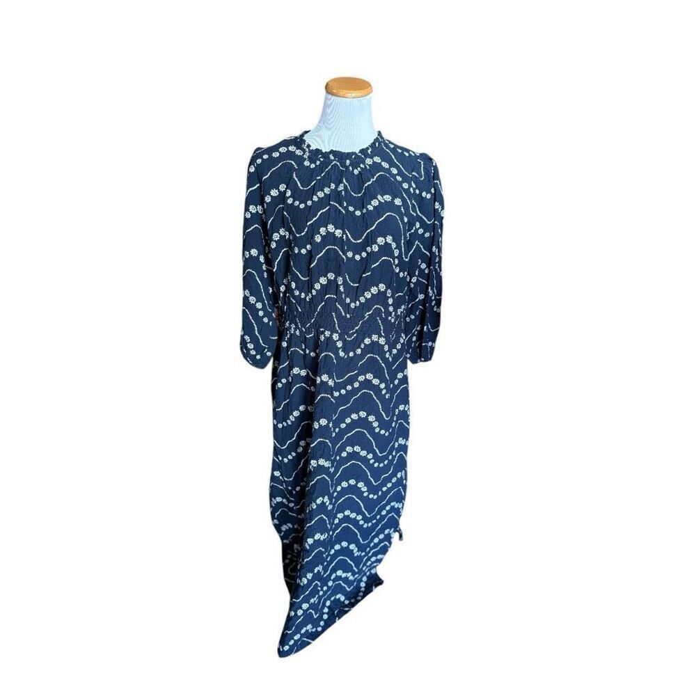 Womens Mark & Spencer M&S Navy Blue Floral Print High Neck Maxi Dress - Sz 15